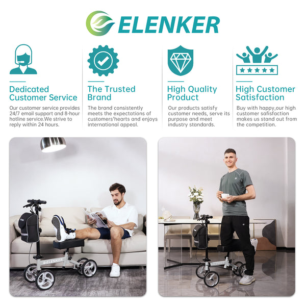 ELENKER® YF-9003C Steerable Knee Walker Deluxe Medical Scooter for Foot Injuries Compact Crutches Alternative Silver