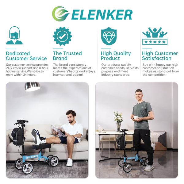 ELENKER® YF-9003C Steerable Knee Walker Deluxe Medical Scooter for Foot Injuries Compact Crutches Alternative Blue
