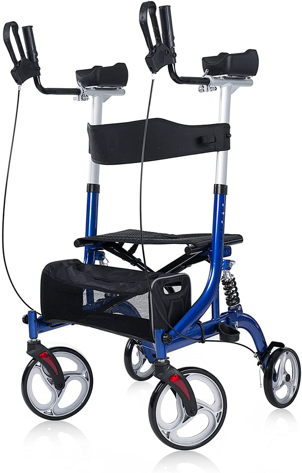 HFK-9211B  ELENKER® Upright Rollator Walker, Stand Up Rollator Walker with Shock Absorber, 10” Front Wheels and Carrying Pouch freeshipping - Elenker