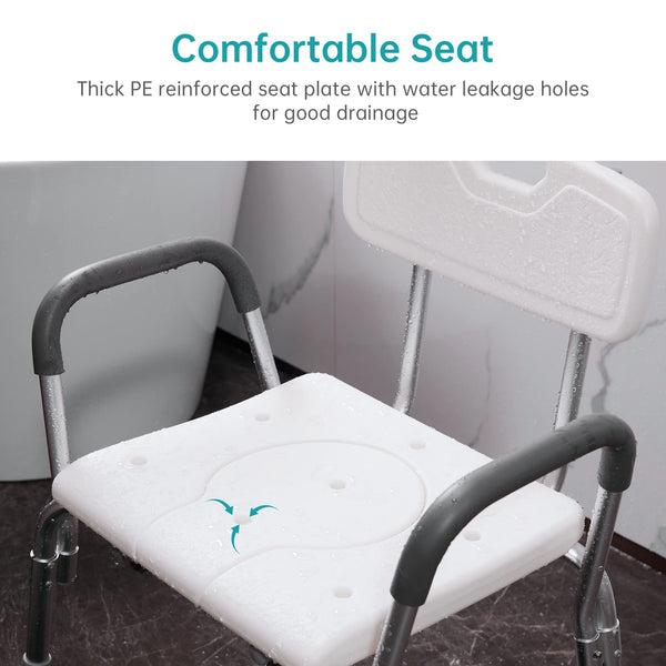 ELENKER® 4 in 1 Shower Chair with Armrests and Backrest, Bedside Commode Chair, Toilet Safety Rails and Raised Toilet Seat with Non-Slip Tips for Elderly, Disabled and Pregnant Women